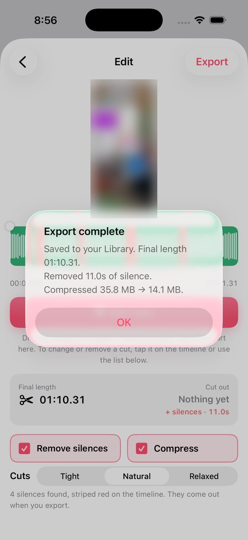 Export complete message